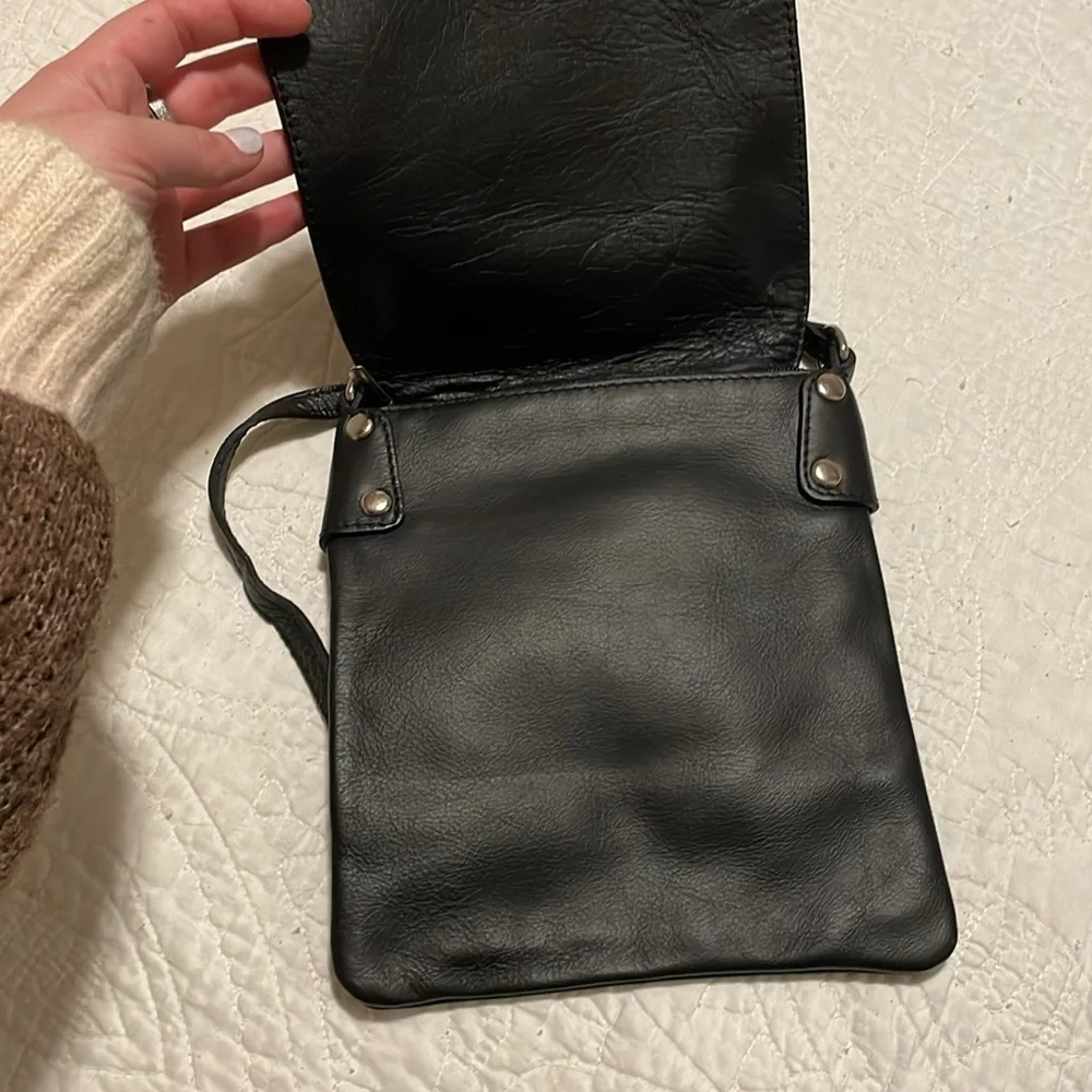 Vera Pelle Made in Italy Black Leather Crossbody Purse Bag - Picture 3 of 5